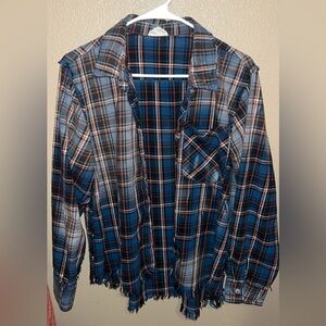 BiBi Multicolor Plaid Frayed Button Down Shirt